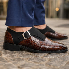 Kilburn Croc-Embossed Leather Monk Strap Loafers - Brown - Men's Footwear > Monk Strap Loafers - Hendlys - Image 4