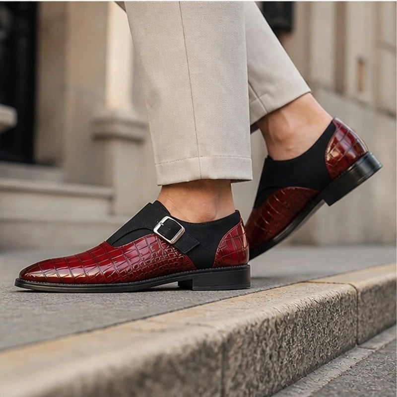 Kilburn Croc-Embossed Leather Monk Strap Loafers - Burgundy - Men's Footwear > Monk Strap Loafers - Hendlys - Image 4