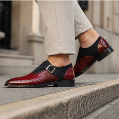 Kilburn Croc-Embossed Leather Monk Strap Loafers - Burgundy - Men's Footwear > Monk Strap Loafers - Hendlys - Image 4