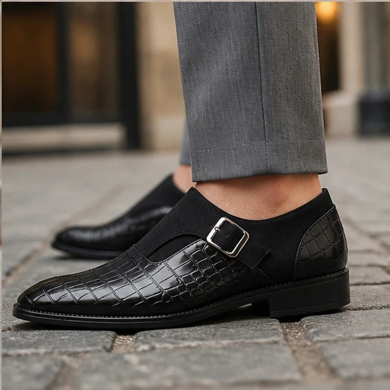 Kilburn Croc-Embossed Leather Monk Strap Loafers - Black - Men's Footwear > Monk Strap Loafers - Hendlys - Image 4