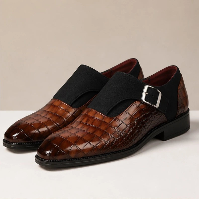 Kilburn Croc-Embossed Leather Monk Strap Loafers - Brown - mens shoes - Hendlys - Image 2
