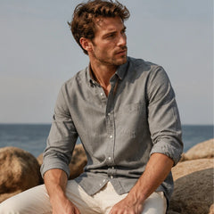 Henderson Cotton Oxford Shirt - Gray - button front - Hendlys - Image 5