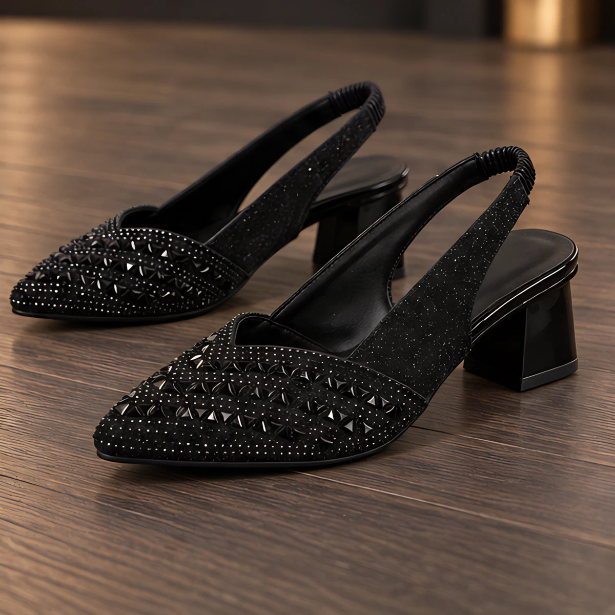 Laudine Women's Rhinestone Slingback Pumps - Black - female - Hendlys - Image 3