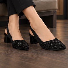 Laudine Women's Rhinestone Slingback Pumps - Black - Women's Footwear > Heels > Slingback Pumps - Hendlys - Image 2