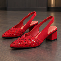 Laudine Women's Rhinestone Slingback Pumps - Red - female - Hendlys - Image 3