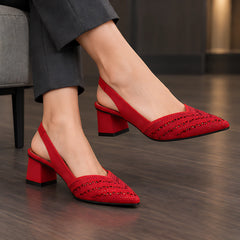 Laudine Women's Rhinestone Slingback Pumps - Red - Women's Footwear > Heels > Slingback Pumps - Hendlys - Image 2