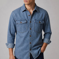 Lazaroa Striped Vintage Denim Shirt - Light Denim Blue - Shirt - Hendlys - Image 1