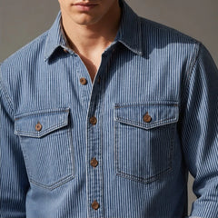 Lazaroa Striped Vintage Denim Shirt - Light Denim Blue - men's shirt - Hendlys - Image 2