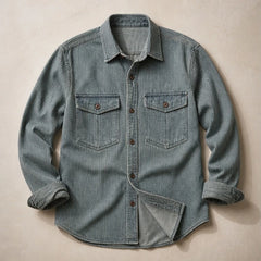 Lazaroa Striped Vintage Denim Shirt - Dusty Olive - denim shirt - Hendlys - Image 3