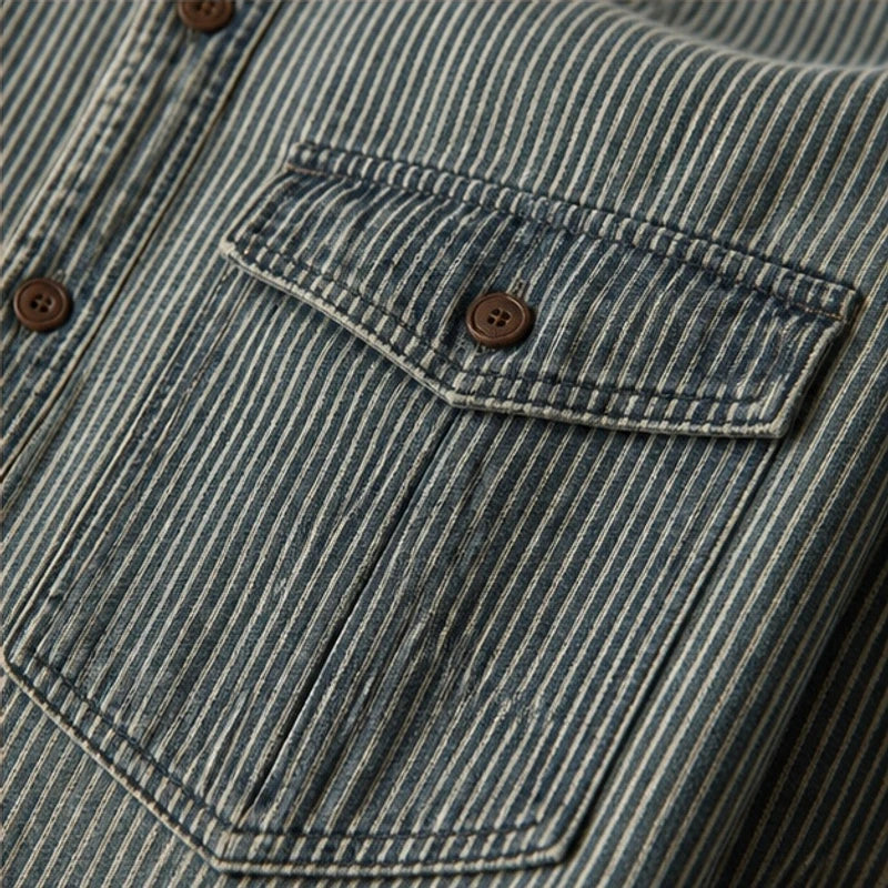 Lazaroa Striped Vintage Denim Shirt - Dusty Olive - striped shirt - Hendlys - Image 4