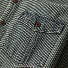 Lazaroa Striped Vintage Denim Shirt - Dusty Olive - striped shirt - Hendlys - Image 4