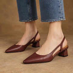 Leonette Women's Low Block-Heel Slingback Pumps - Brown - Women's Footwear > Heels > Slingback Pumps - Hendlys - Image 1