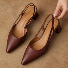 Leonette Women's Low Block-Heel Slingback Pumps - Brown - apparel - Hendlys - Image 2