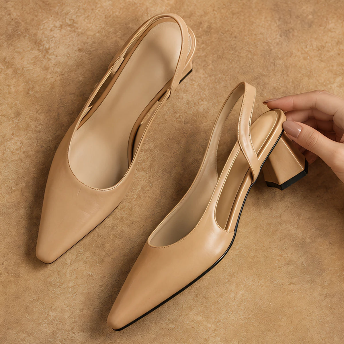 Leonette Women's Low Block-Heel Slingback Pumps - Beige - apparel - Hendlys - Image 2