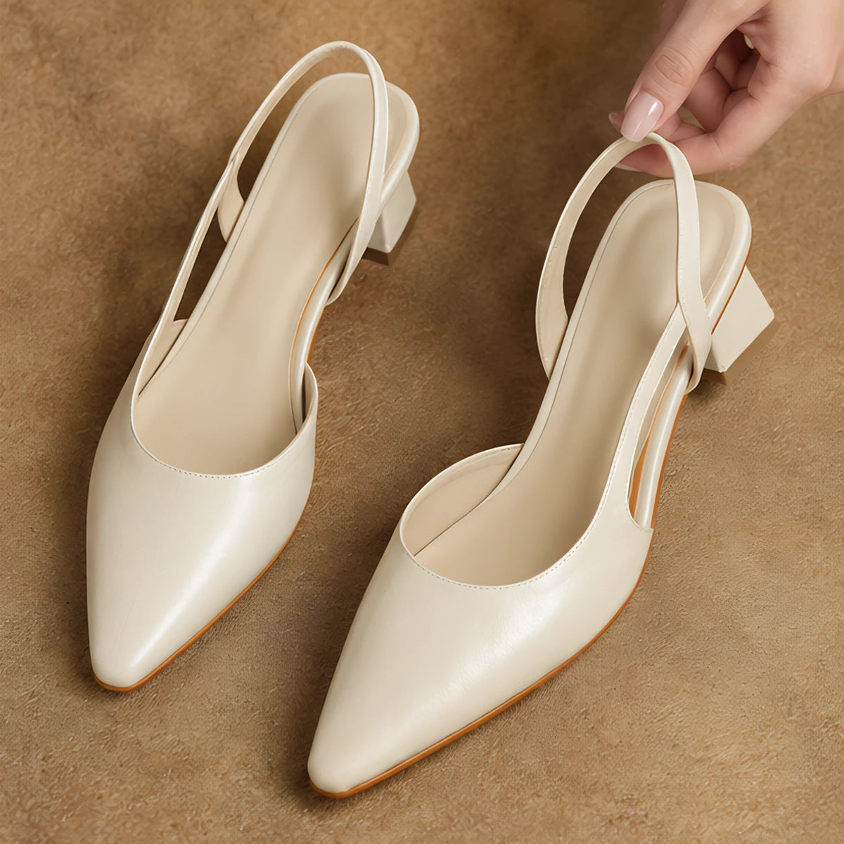Leonette Women's Low Block-Heel Slingback Pumps - Cream - apparel - Hendlys - Image 2