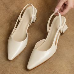 Leonette Women's Low Block-Heel Slingback Pumps - Cream - apparel - Hendlys - Image 2