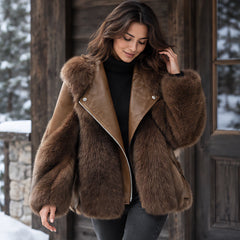 Letitia Women's Oversized Fur Winter Coat - Brown - Fur Coats - Hendlys - Image 2