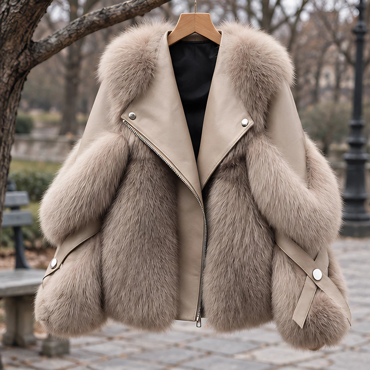Letitia Women's Oversized Fur Winter Coat - Light Brown - Women's Clothing > Outerwear > Winter Coats - Hendlys - Image 3