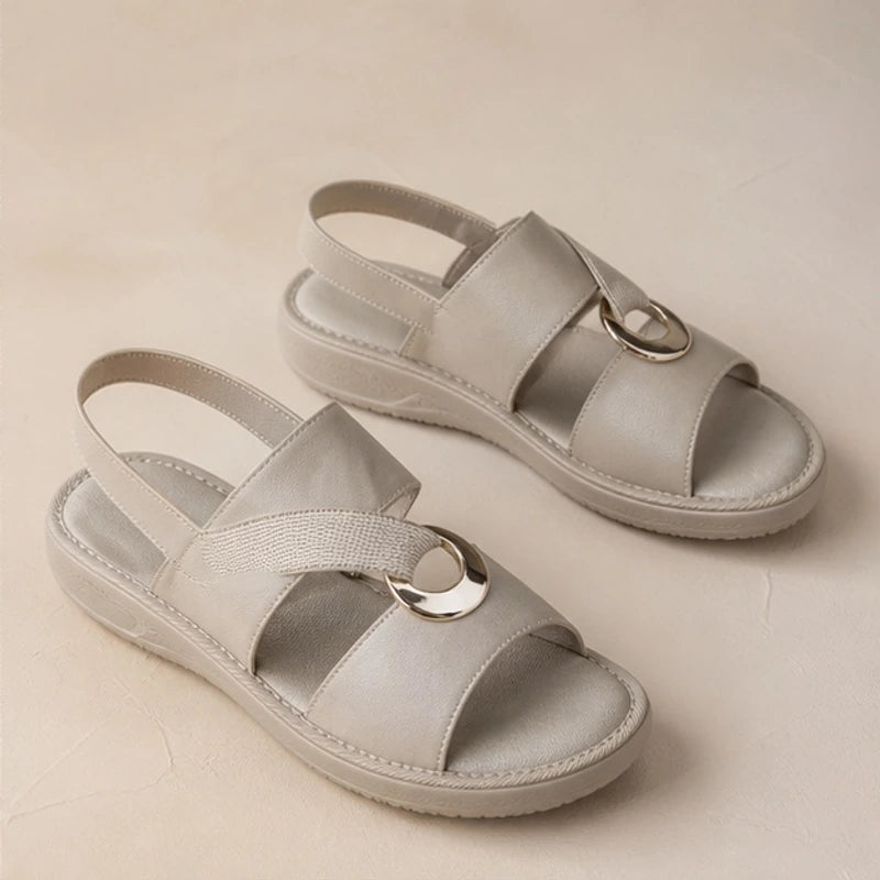 Liora Cross-Strap Orthopedic Sandals - Beige - orthopedic sandals - Hendlys - Image 3