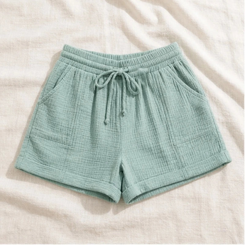 Liora Drawstring Gauze Shorts - Teal Green - gauze shorts - Hendlys - Image 3