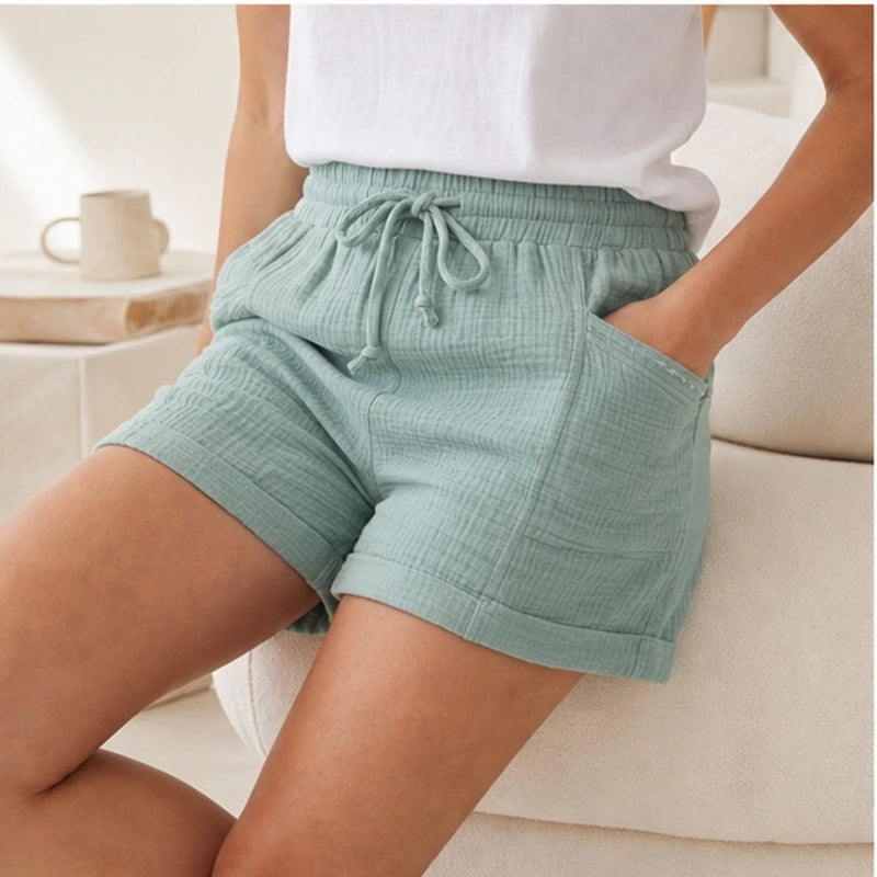 Liora Drawstring Gauze Shorts - Teal Green - Shorts - Hendlys - Image 1
