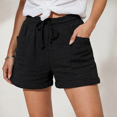 Liora Drawstring Gauze Shorts - Black - Shorts - Hendlys - Image 1