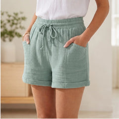 Liora Drawstring Gauze Shorts - Teal Green - women's shorts - Hendlys - Image 2