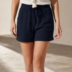 Liora Drawstring Gauze Shorts - Navy - Shorts - Hendlys - Image 1