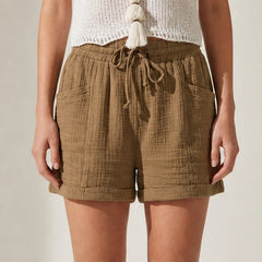 Liora Drawstring Gauze Shorts - Brown - women's shorts - Hendlys - Image 2