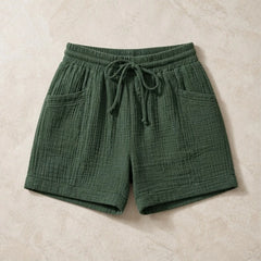 Liora Drawstring Gauze Shorts - Forest Green - gauze shorts - Hendlys - Image 3