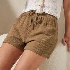 Liora Drawstring Gauze Shorts - Brown - gauze shorts - Hendlys - Image 3