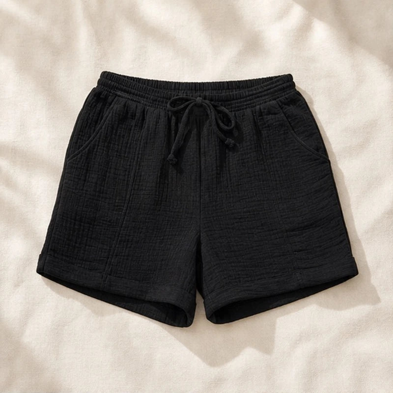 Liora Drawstring Gauze Shorts - Black - gauze shorts - Hendlys - Image 3