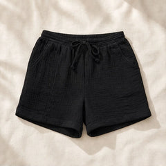 Liora Drawstring Gauze Shorts - Black - gauze shorts - Hendlys - Image 3