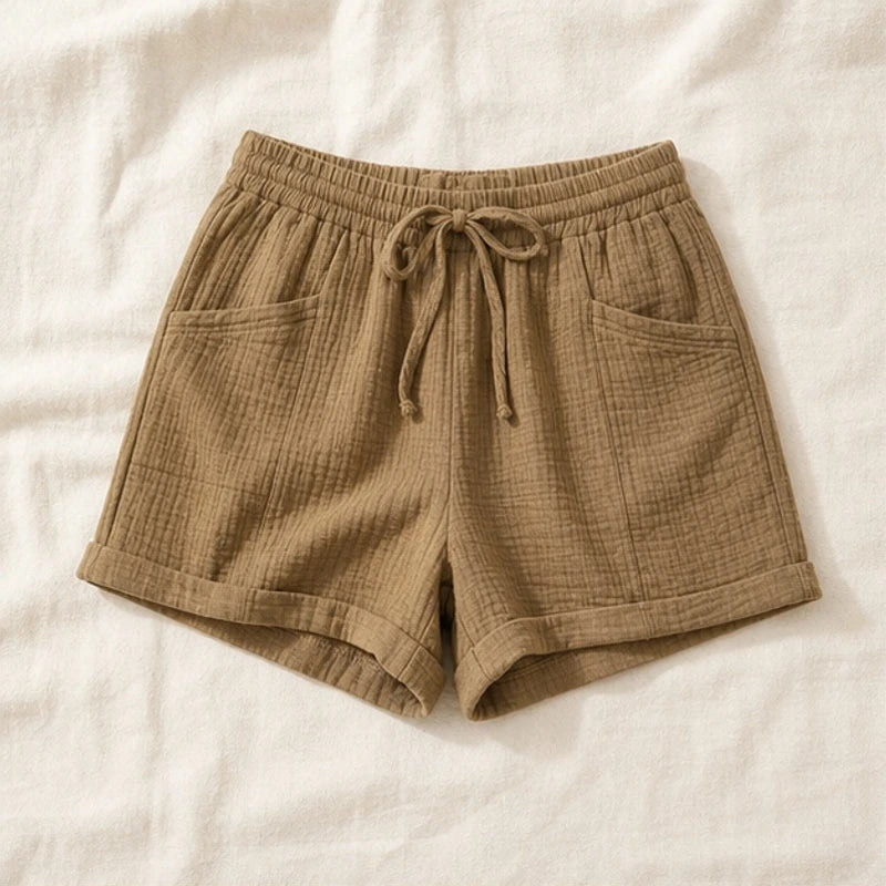 Liora Drawstring Gauze Shorts - Brown - drawstring shorts - Hendlys - Image 4