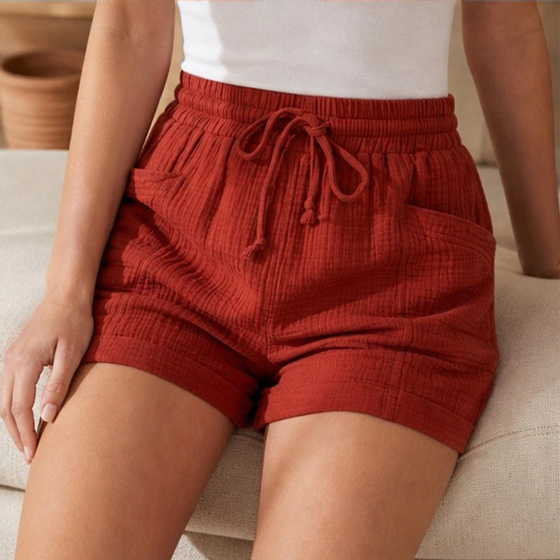 Liora Drawstring Gauze Shorts - Terracotta - women's shorts - Hendlys - Image 2