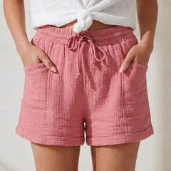 Liora Drawstring Gauze Shorts - Blush Pink - Shorts - Hendlys - Image 1