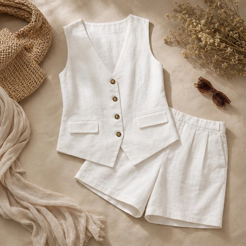 Livia Sleeveless Linen Set - White - linen set - Hendlys - Image 3