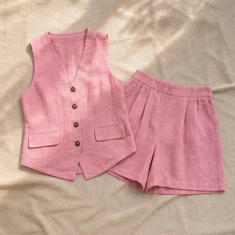 Livia Sleeveless Linen Set - Pink - linen set - Hendlys - Image 3