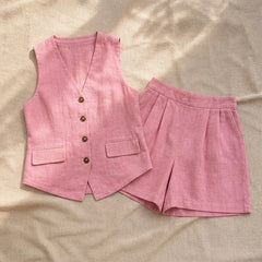 Livia Sleeveless Linen Set - Pink - linen set - Hendlys - Image 3