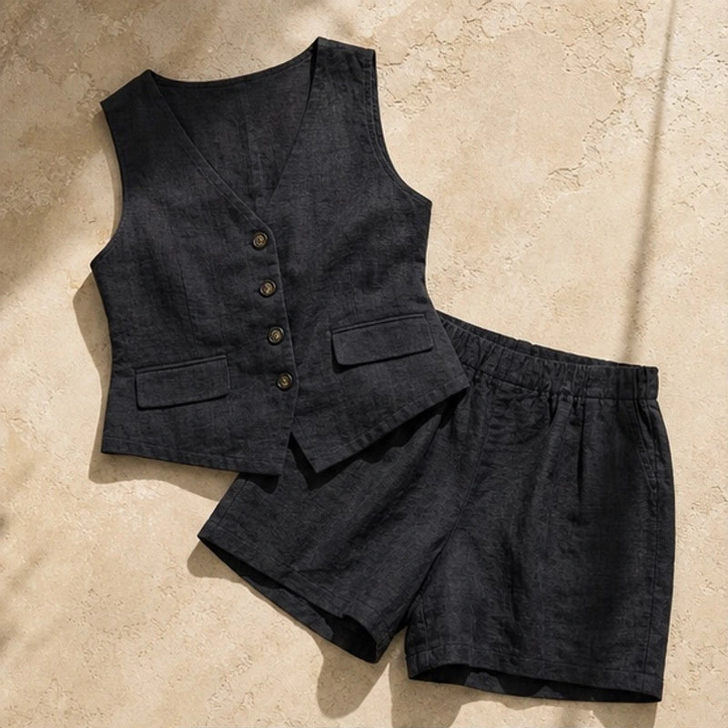 Livia Sleeveless Linen Set - Black - linen set - Hendlys - Image 3
