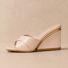 Liviana Open-Toe Wedge Heels - Beige - open-toe heels - Hendlys - Image 4
