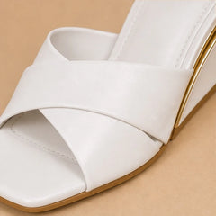 Liviana Open-Toe Wedge Heels - White - crisscross strap - Hendlys - Image 5