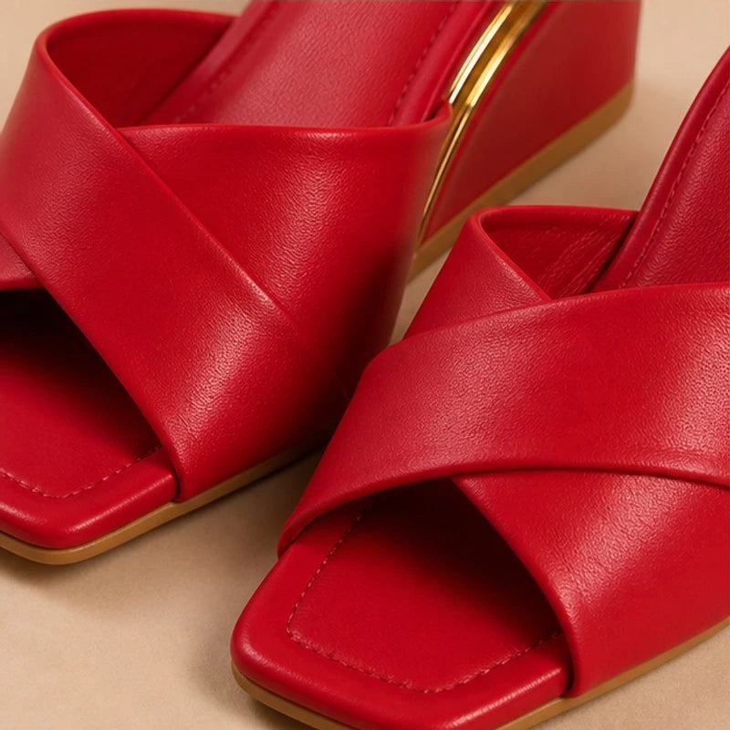 Liviana Open-Toe Wedge Heels - Red - open-toe heels - Hendlys - Image 4
