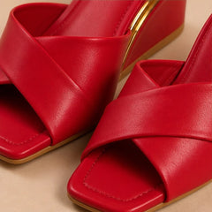 Liviana Open-Toe Wedge Heels - Red - open-toe heels - Hendlys - Image 4