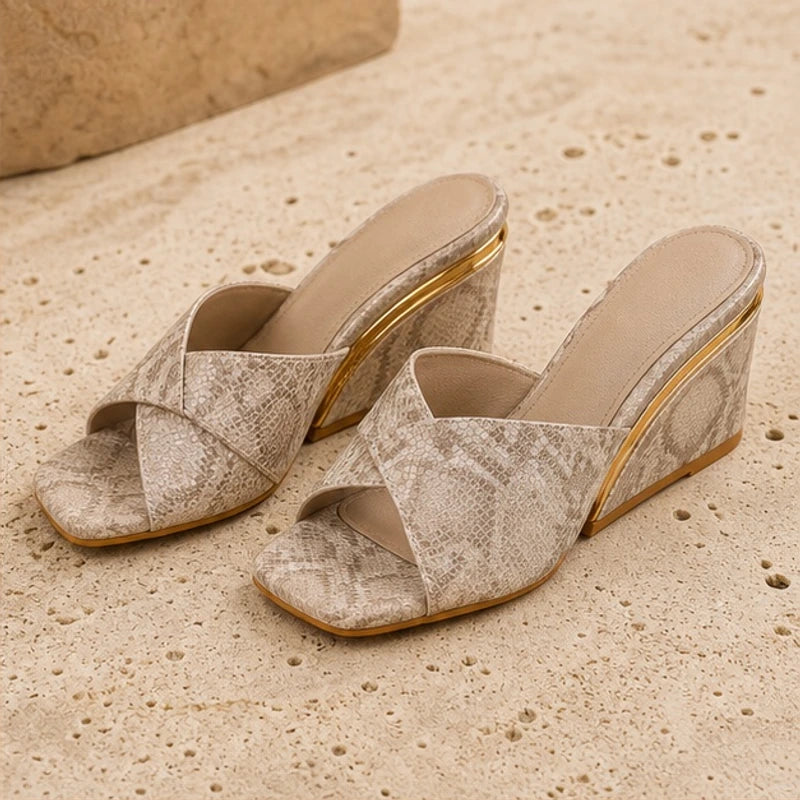 Liviana Open-Toe Wedge Heels - Gold - wedge heels - Hendlys - Image 3