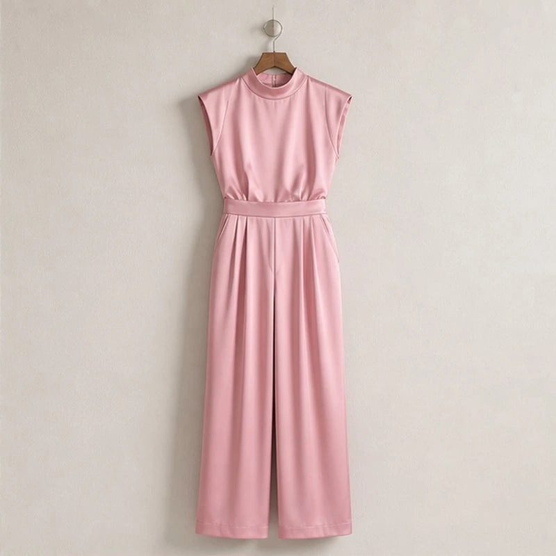 Loredana High-Neck Sleeveless Wide-Leg Jumpsuit - Pink - Women's Jumpsuit - Hendlys - Image 3
