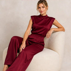 Loredana High-Neck Sleeveless Wide-Leg Jumpsuit - Red - Women's - Hendlys - Image 2