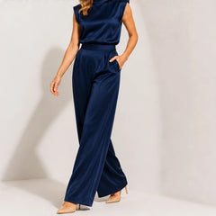 Loredana High-Neck Sleeveless Wide-Leg Jumpsuit - Navy - Women's Jumpsuit - Hendlys - Image 3