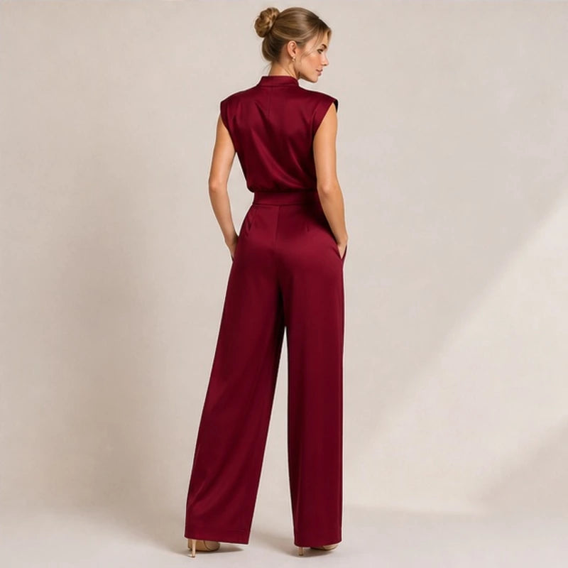 Loredana High-Neck Sleeveless Wide-Leg Jumpsuit - Red - Women's Jumpsuit - Hendlys - Image 3