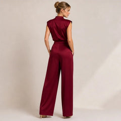Loredana High-Neck Sleeveless Wide-Leg Jumpsuit - Red - Women's Jumpsuit - Hendlys - Image 3